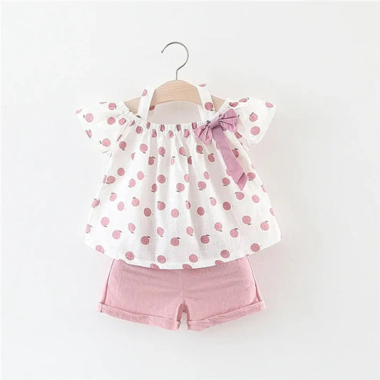 Girls Fruit Print Bow Top and Shorts Set