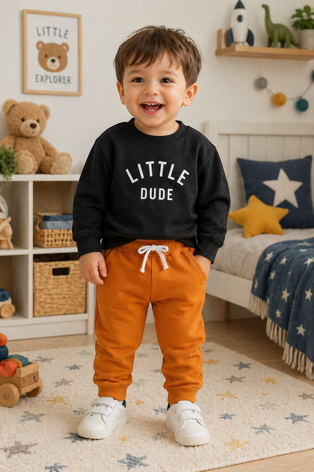 Little Dude Long Sleeve Black Top and Caramel Pants #1000280