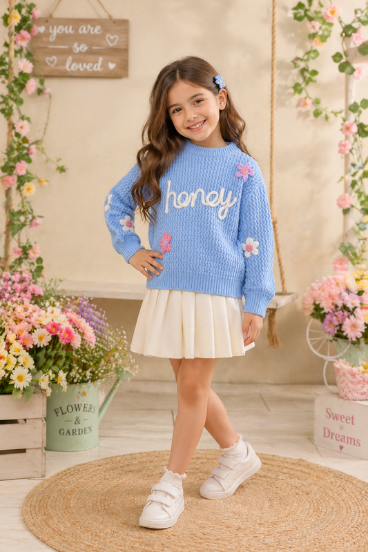 Honey Baby Blue Floral Sweater #10020013