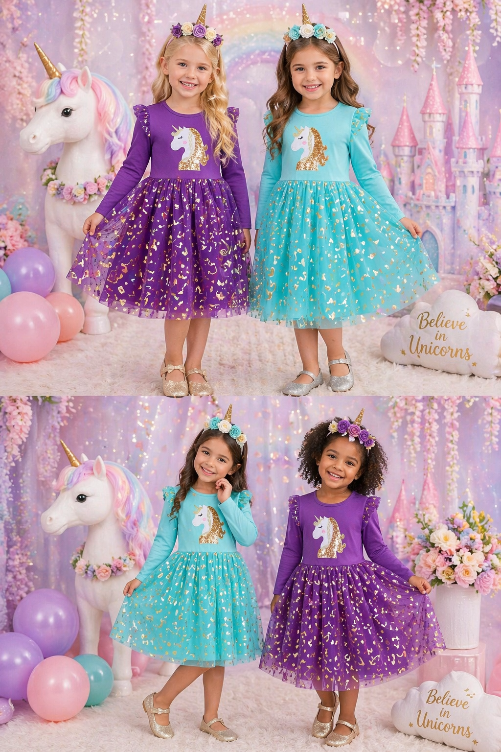 Teal Sequins Unicorn Dress #1002007
