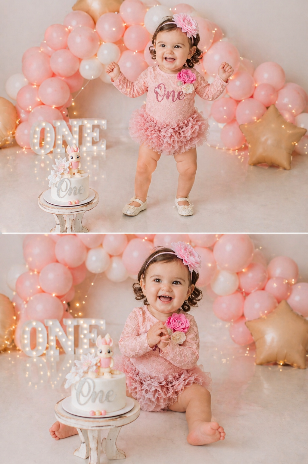 Pink Lace First Birthday Romper with Lace Bloomer #1000520