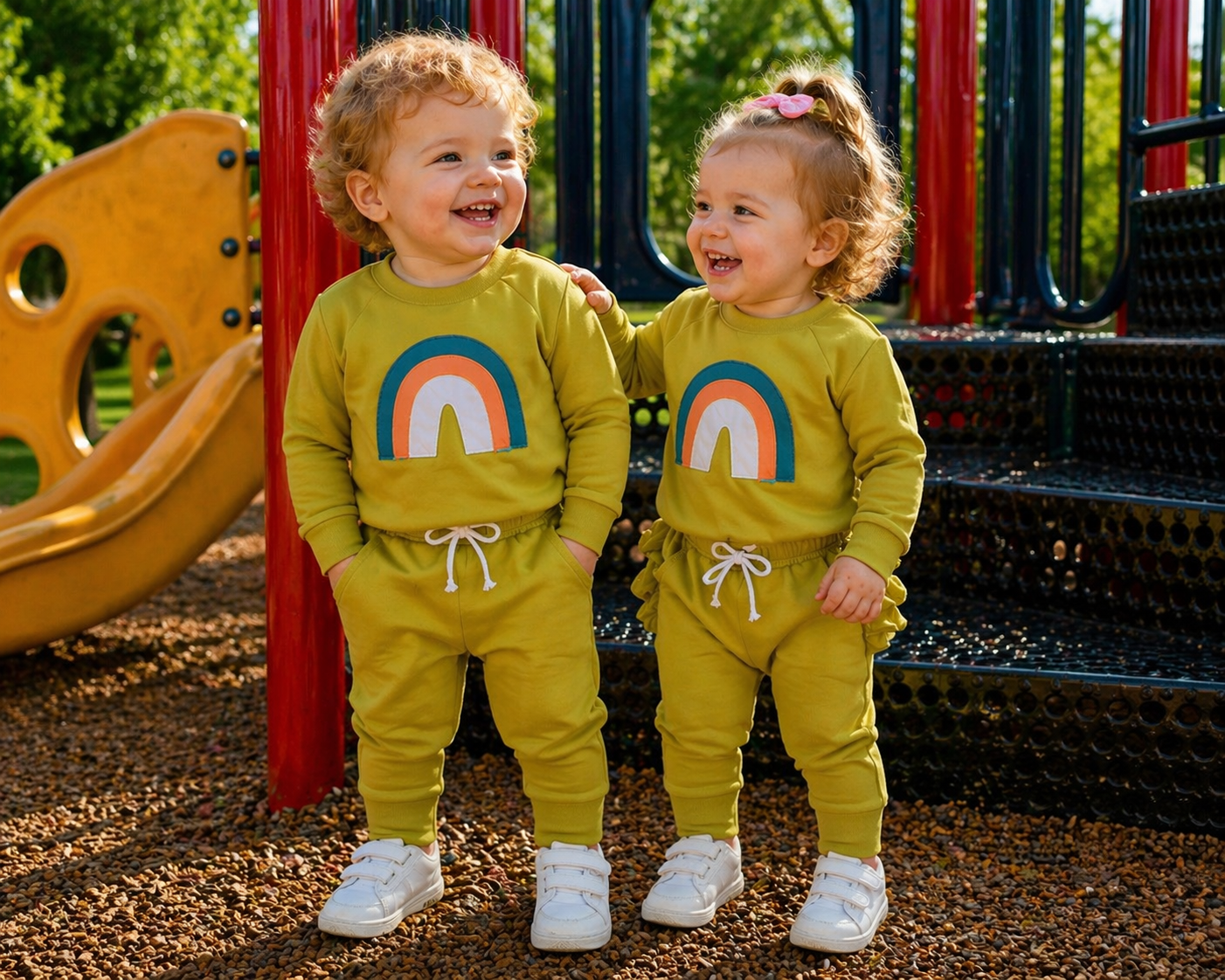 Lime Green Rainbow Crewnek Sweatshirt and Pants #1001121