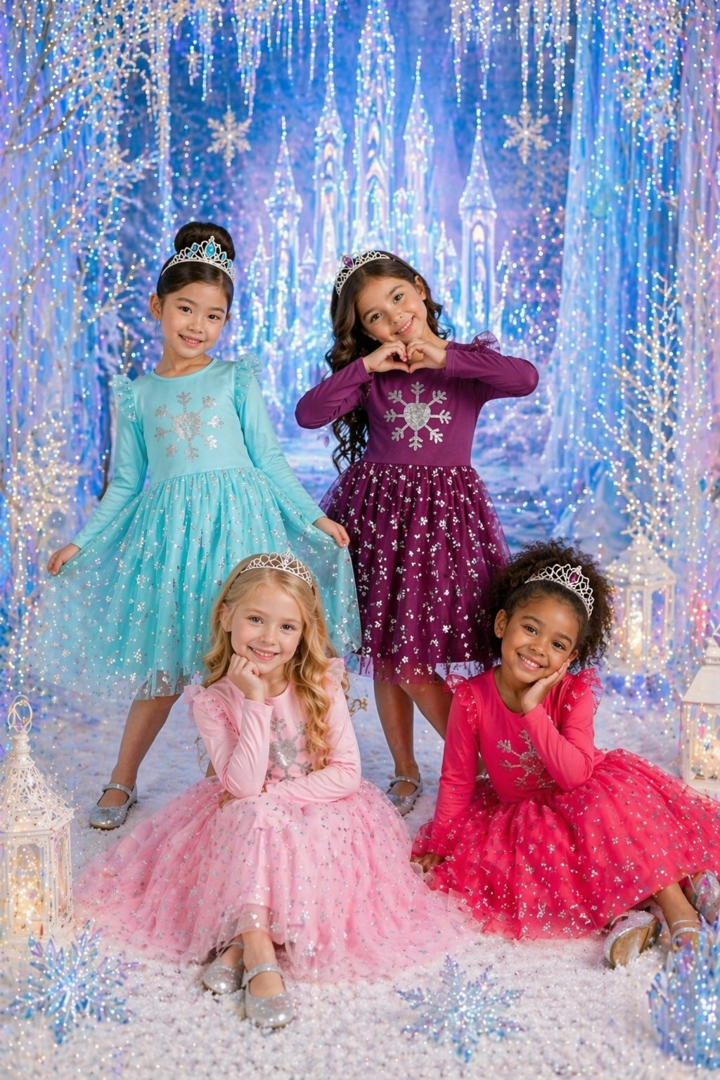 Plum Snow Princess Dress with Embroidered Snowflake #1002003