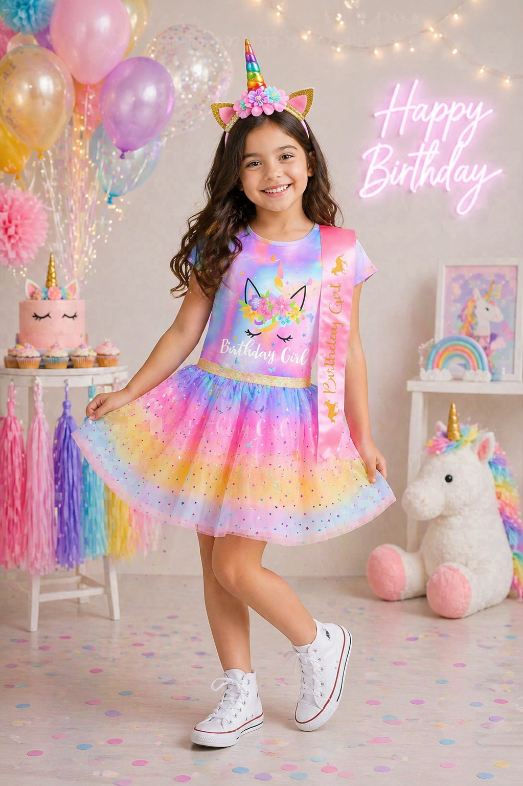 4 PCS Happy Birthday Unicorn Outfit #1001041