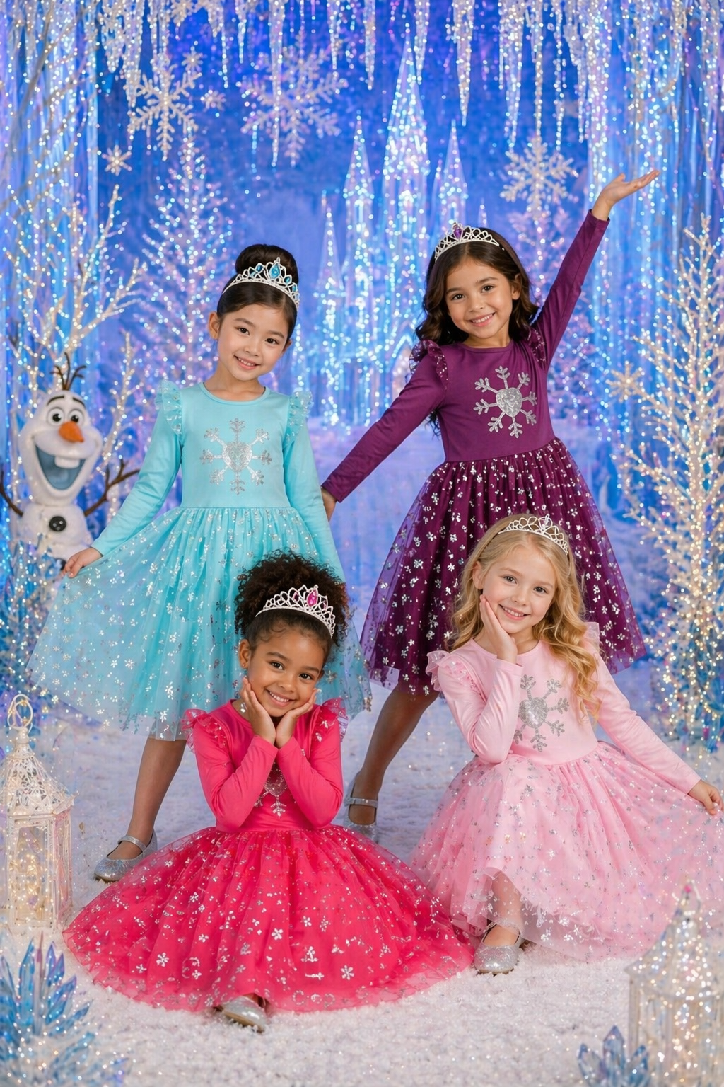 Plum Snow Princess Dress with Embroidered Snowflake #1002003