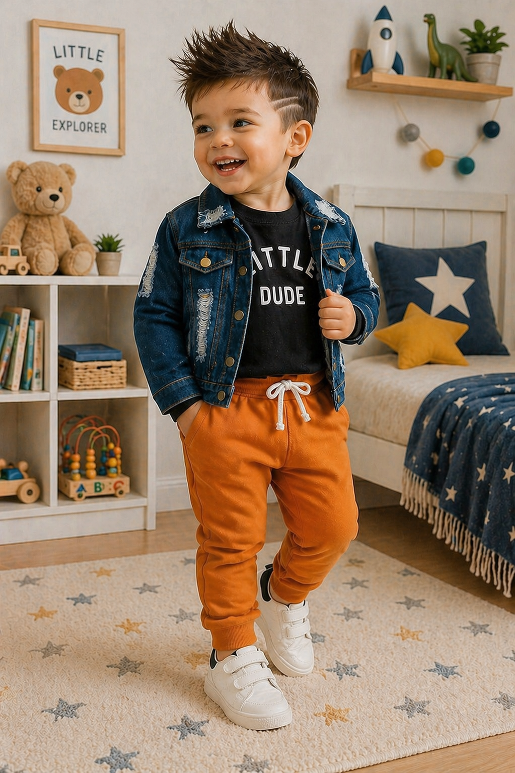 Little Dude Long Sleeve Black Top and Caramel Pants #1000280