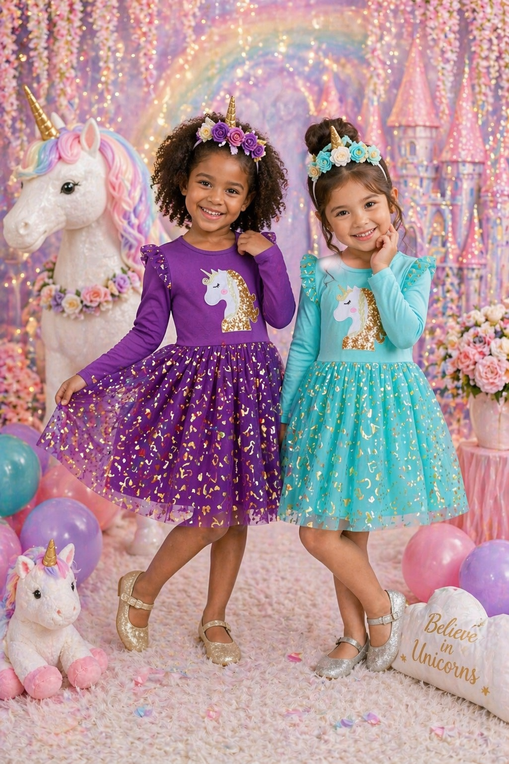 Teal Sequins Unicorn Dress #1002007