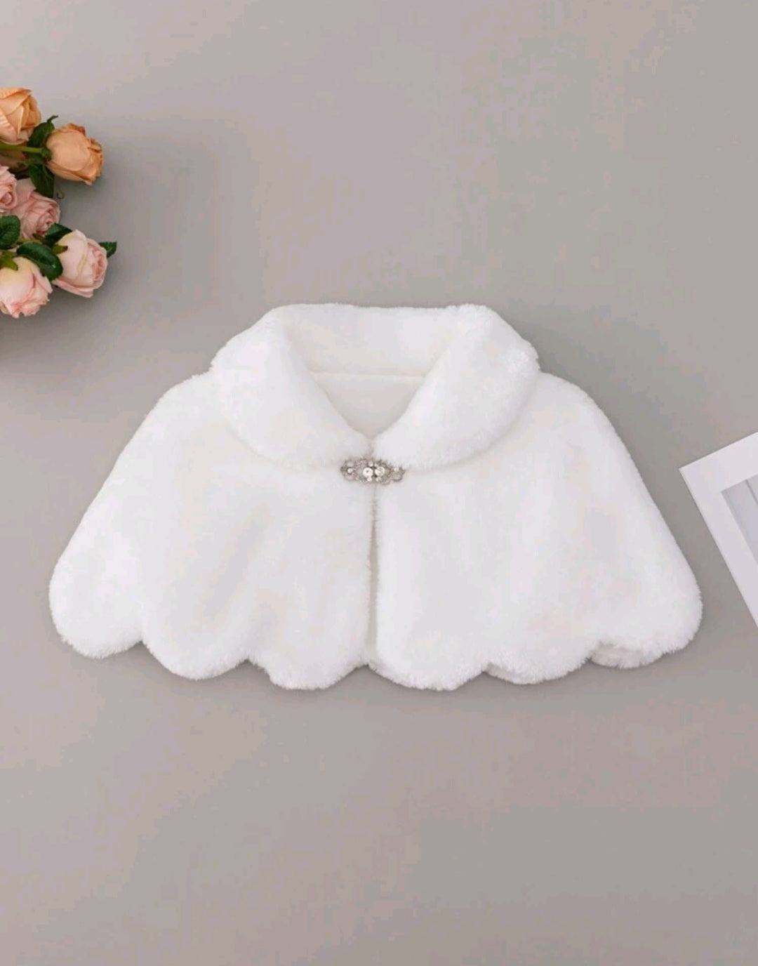 White Fur Shawl With Diamante Detail