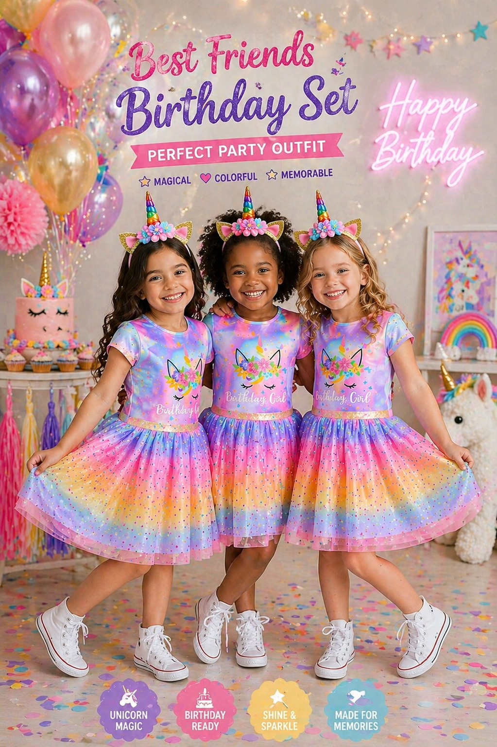 4 PCS Happy Birthday Unicorn Outfit #1001041
