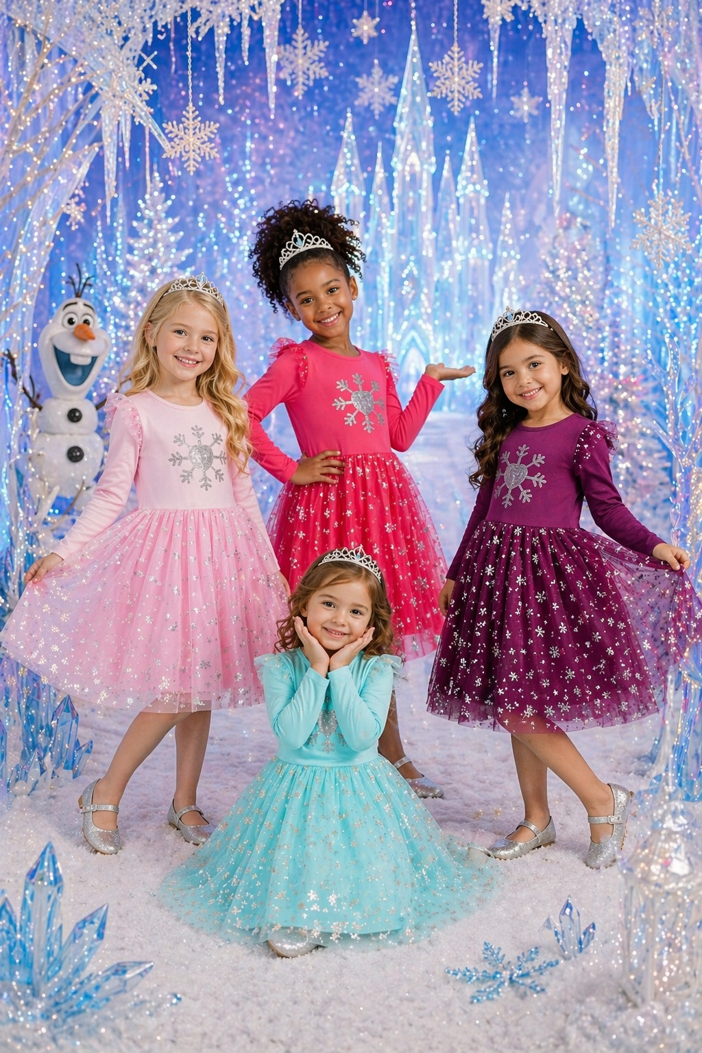 Plum Snow Princess Dress with Embroidered Snowflake #1002003