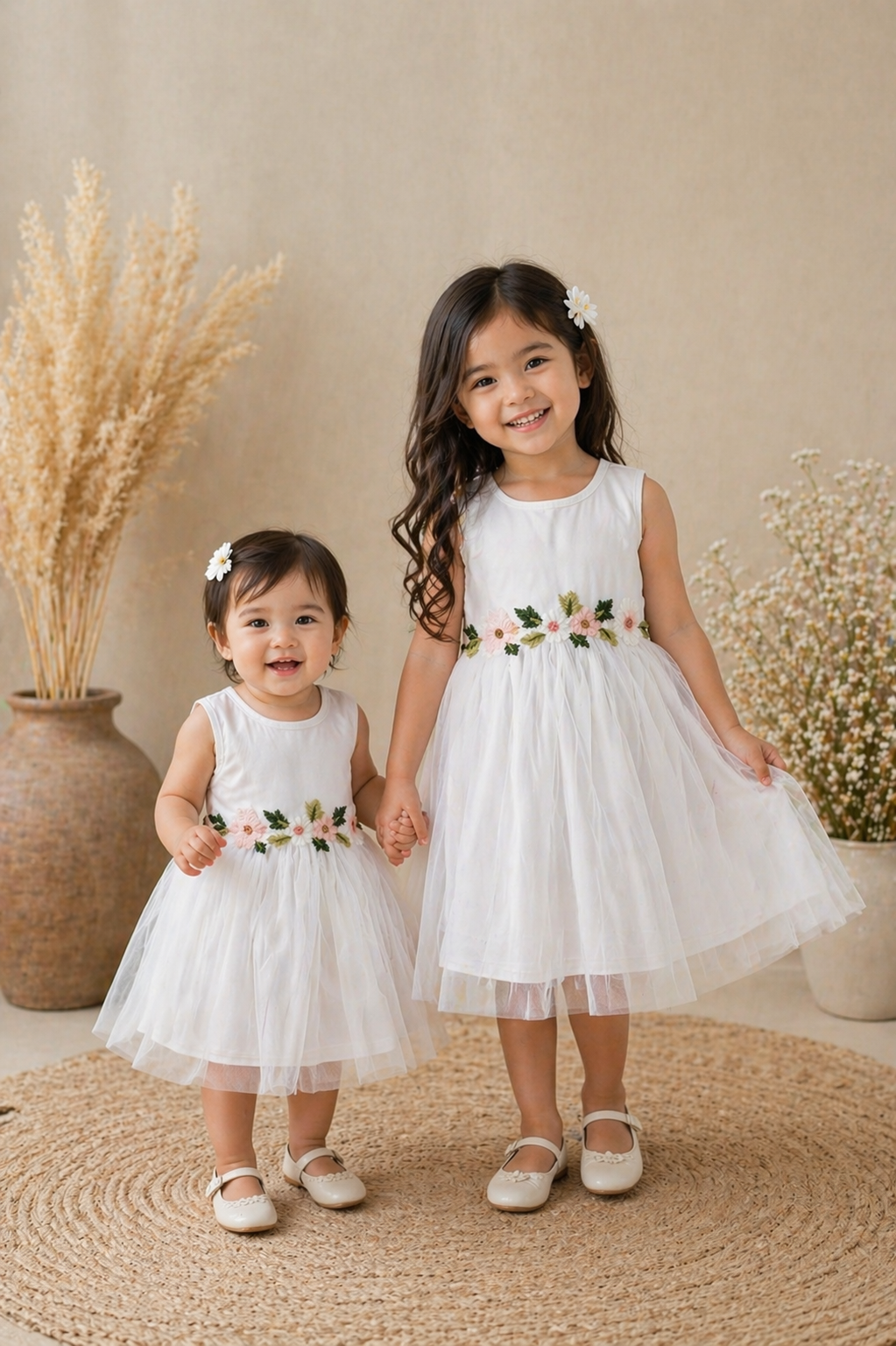 White Ribbed Floral Dress #10027