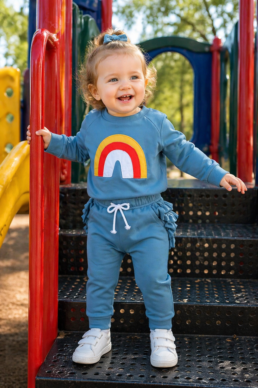 Petrol Blue Rainbow Crewnek Sweatshirt and Pants #1001120