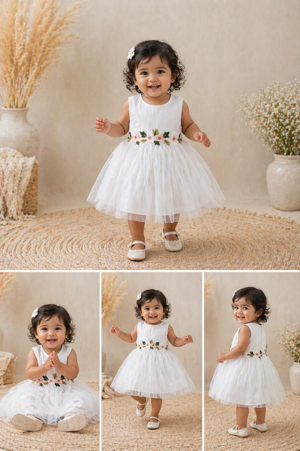 White Ribbed Floral Dress #10027