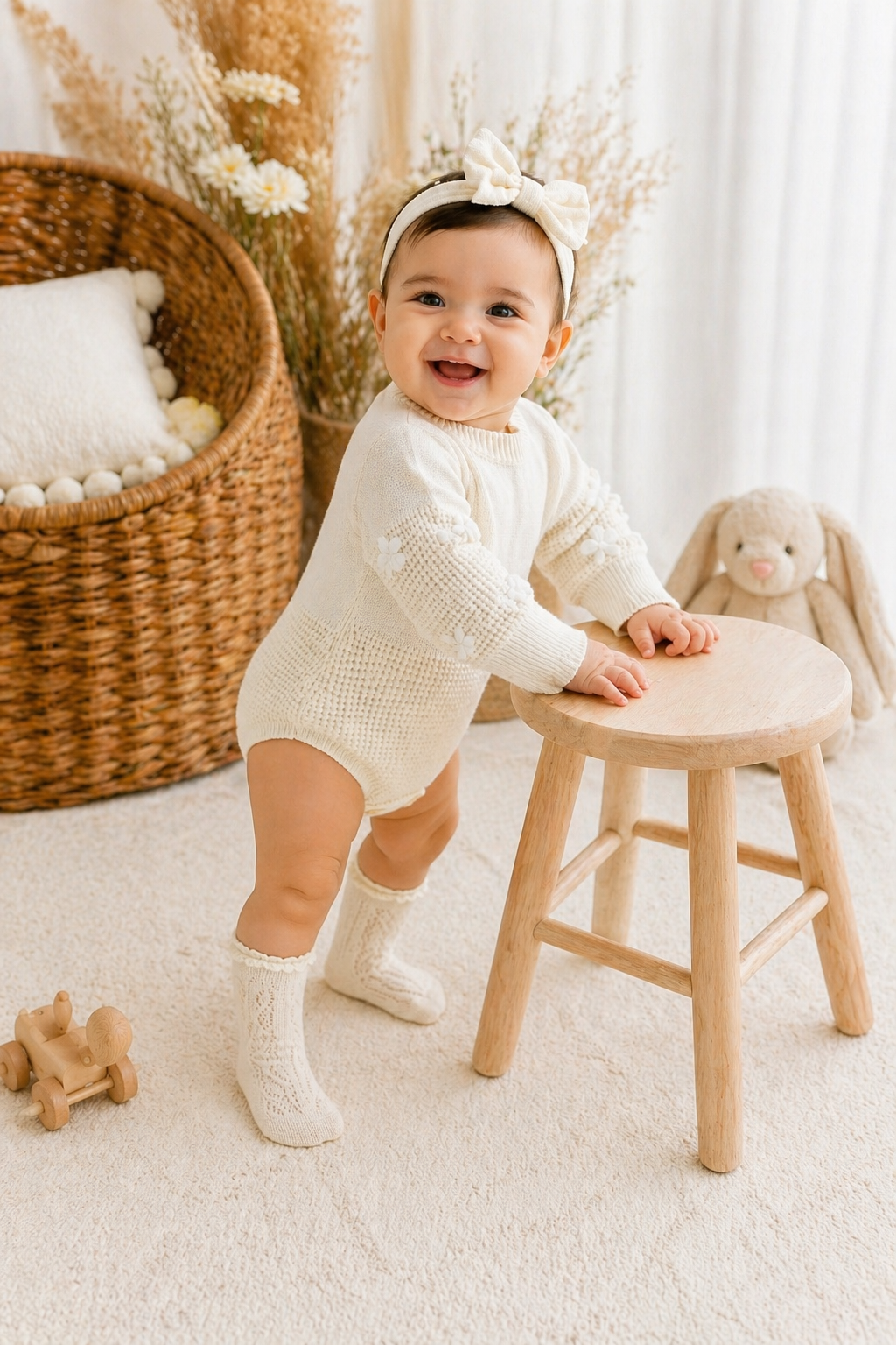Luxury Knitwear Monotone Romper with Floral Detail #1000219