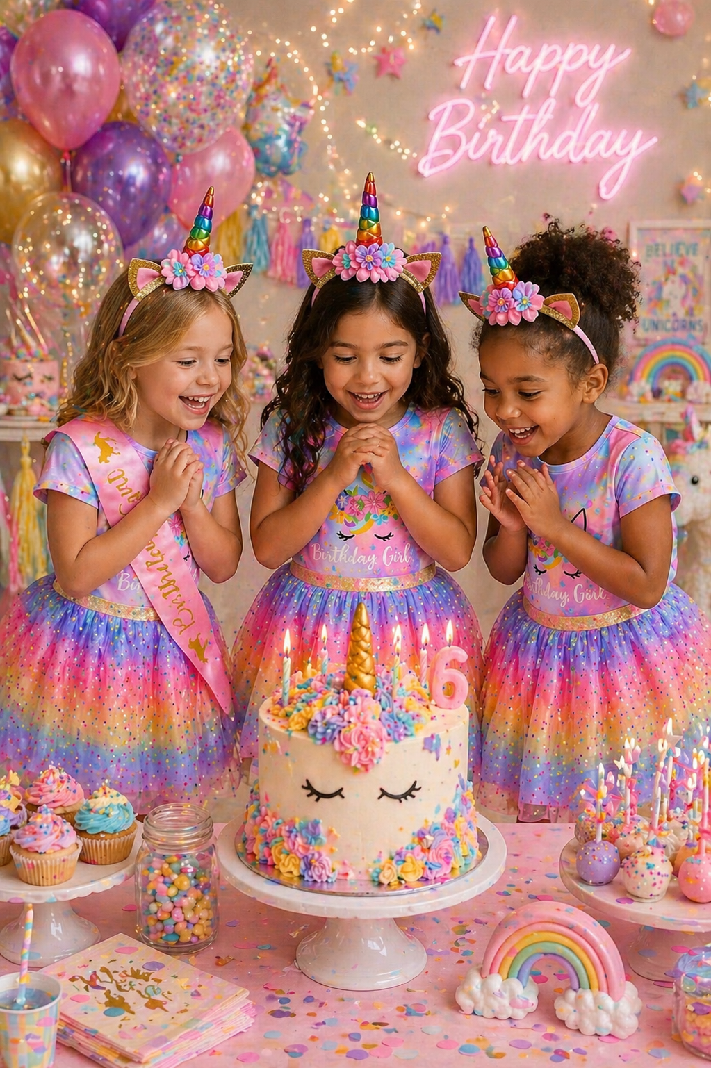 4 PCS Happy Birthday Unicorn Outfit #1001041