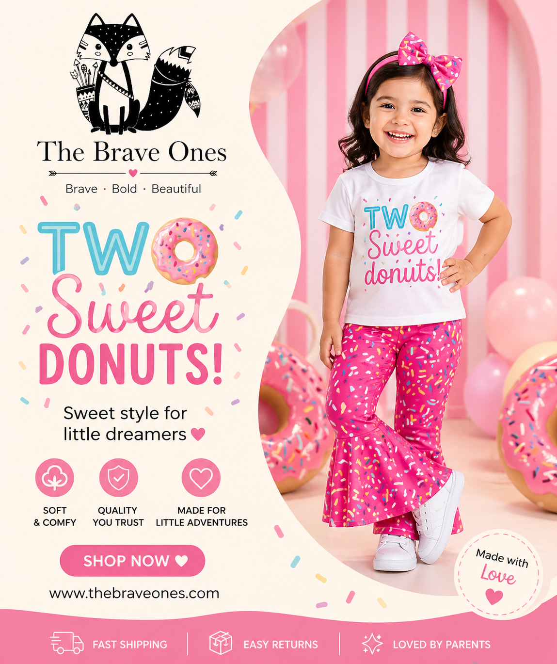 Two Sweet Donuts T-shirt with Bell Bottoms and Headband #1000284