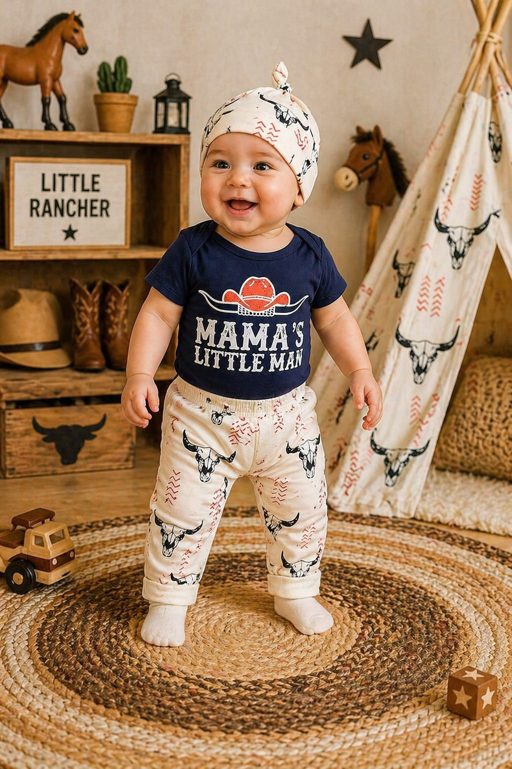 #200087 Mama's Little Man Romper, Pants and Pumpkin Hat