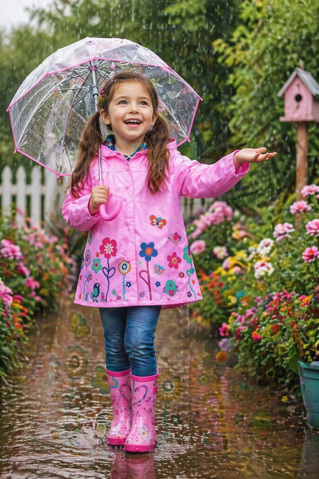 Pink Raincoat with Floral Detail #1000870