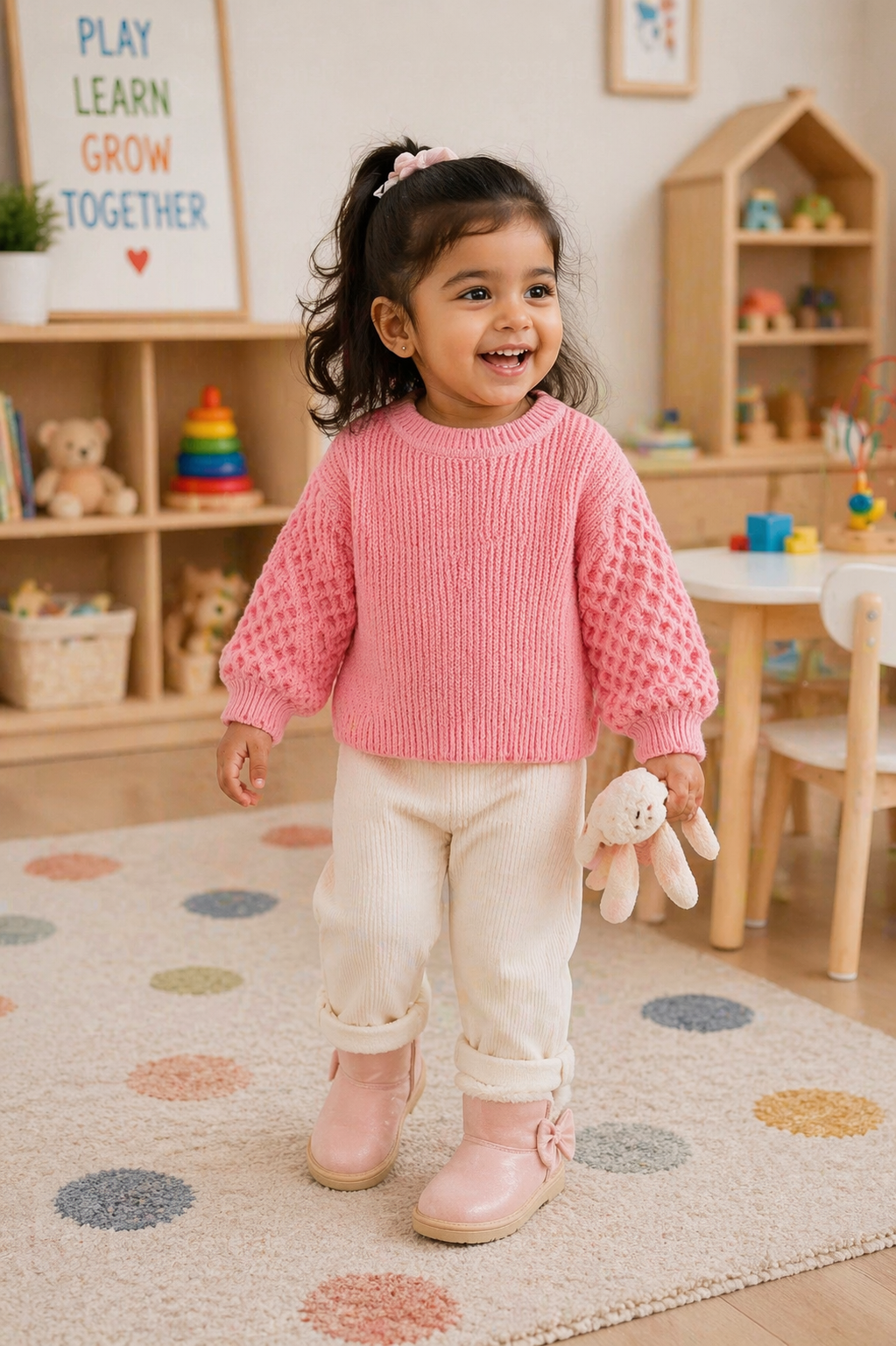Pink Puffer Sleeve Sweater #10020025