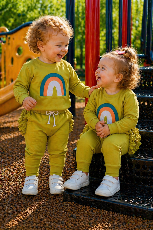 Lime Green Rainbow Crewnek Sweatshirt and Pants #1001121