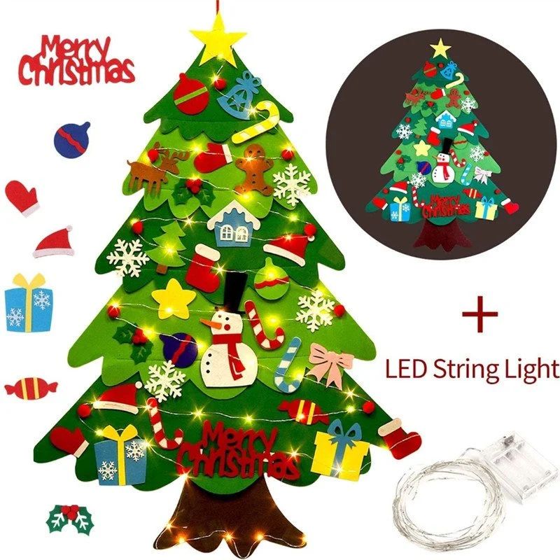 Felt Christmas Tree Set With 32PCS Ornaments Wall Hanging Tree & 3M LED Lights