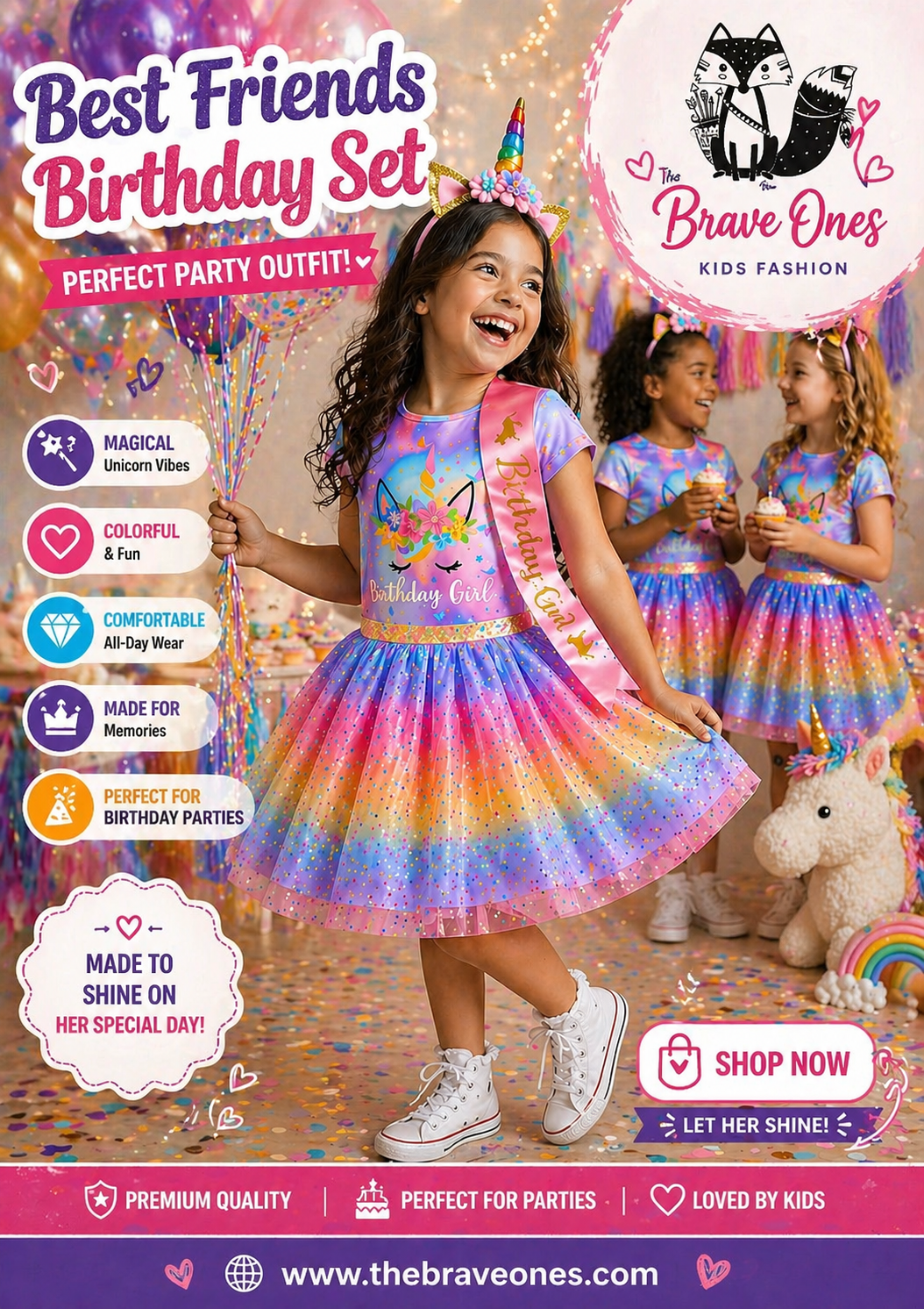 4 PCS Happy Birthday Unicorn Outfit #1001041