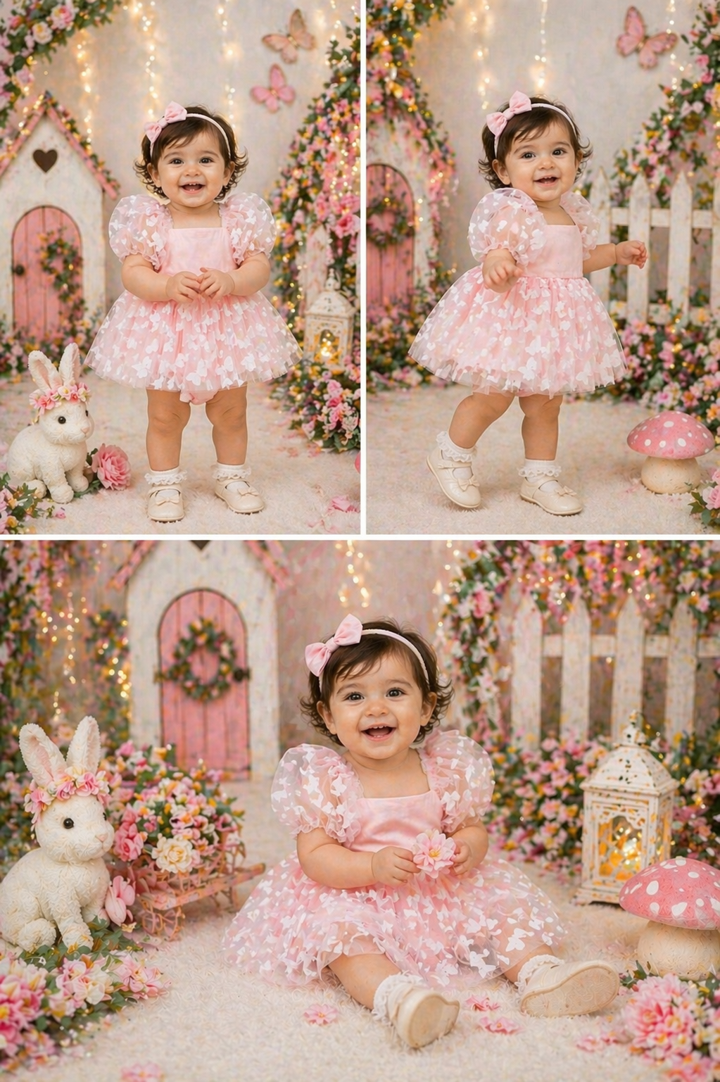 Pink Butterfly Puffy Sleeve Romper Dress #1001160