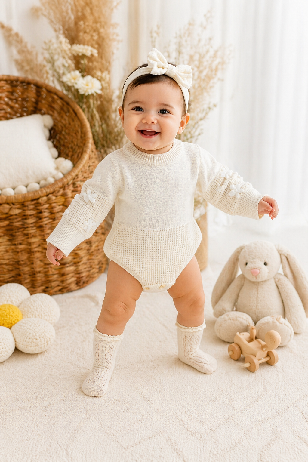 Luxury Knitwear Monotone Romper with Floral Detail #1000219