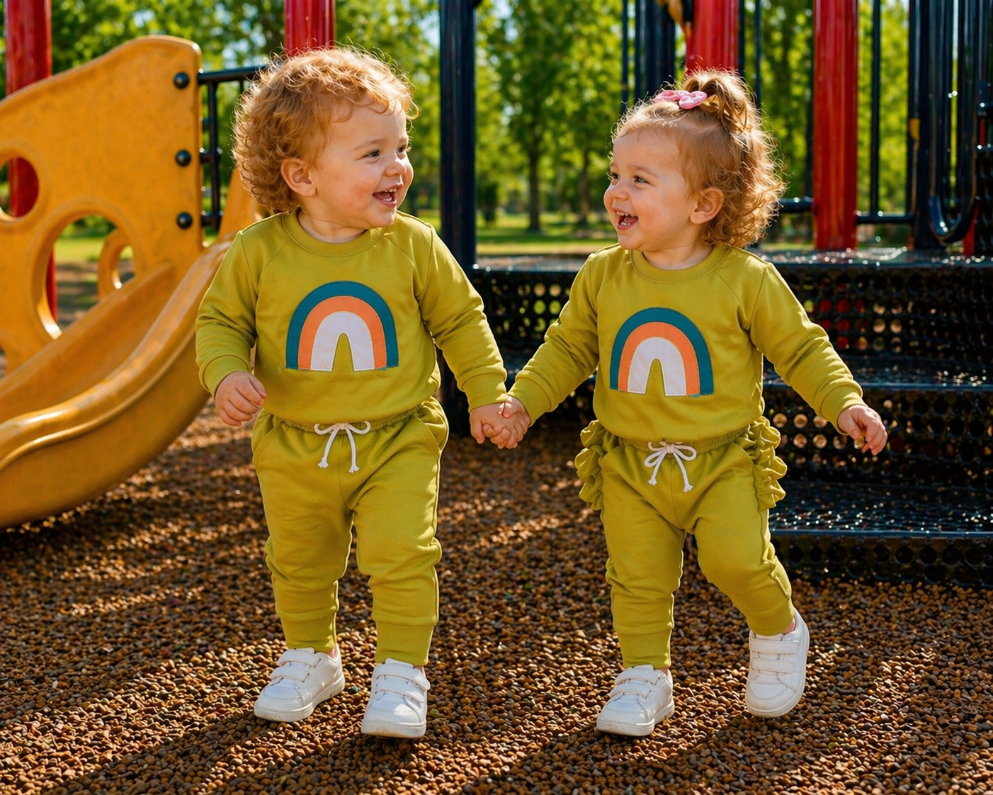 Lime Green Rainbow Crewnek Sweatshirt and Pants #1001121