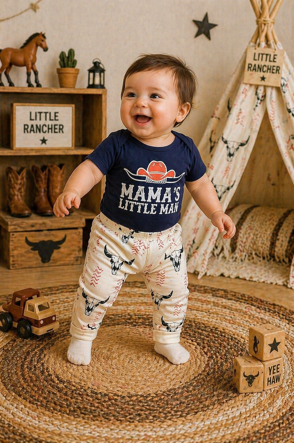 #200087 Mama's Little Man Romper, Pants and Pumpkin Hat