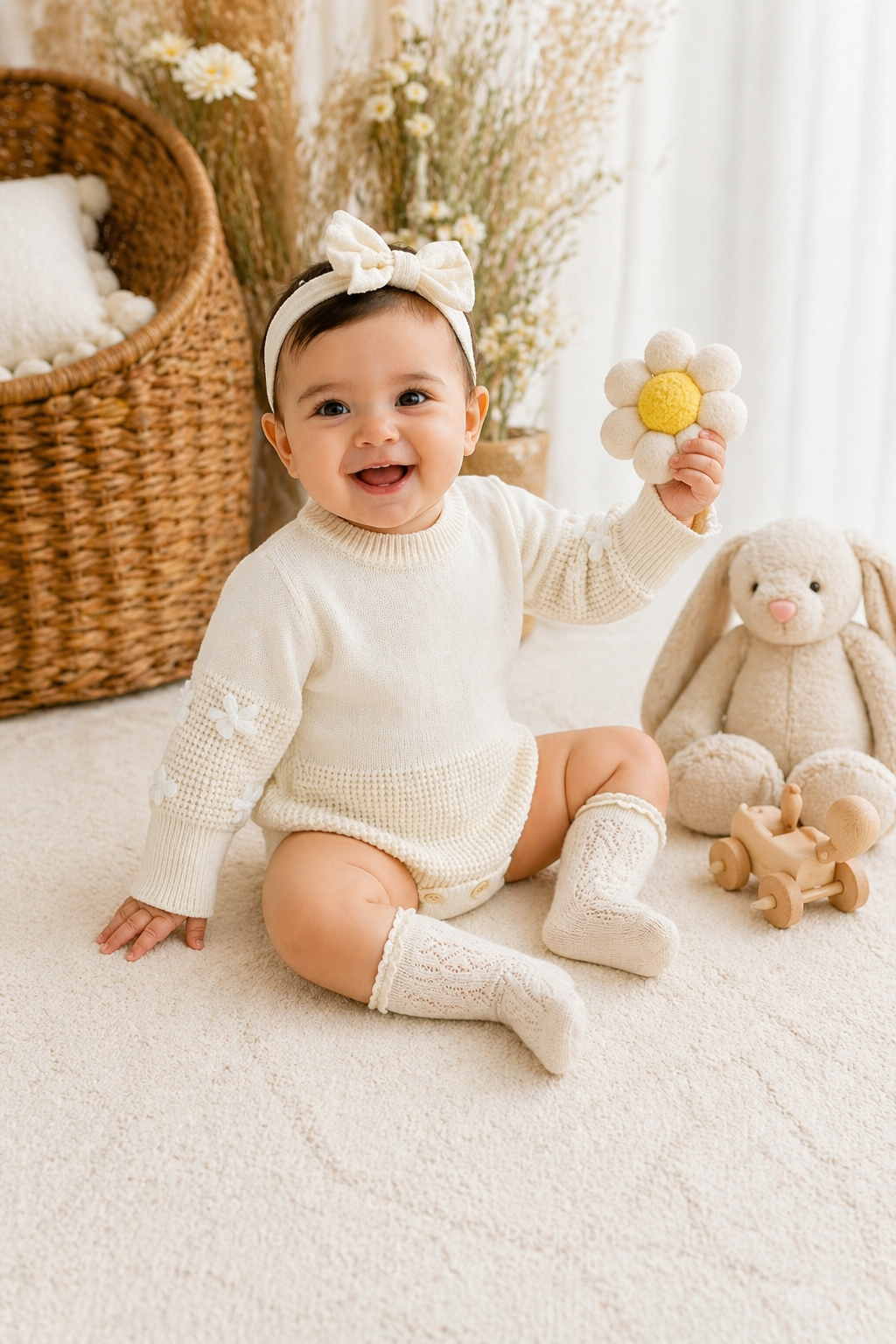 Luxury Knitwear Monotone Romper with Floral Detail #1000219