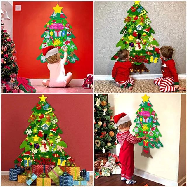 Felt Christmas Tree Set With 32PCS Ornaments Wall Hanging Tree & 3M LED Lights
