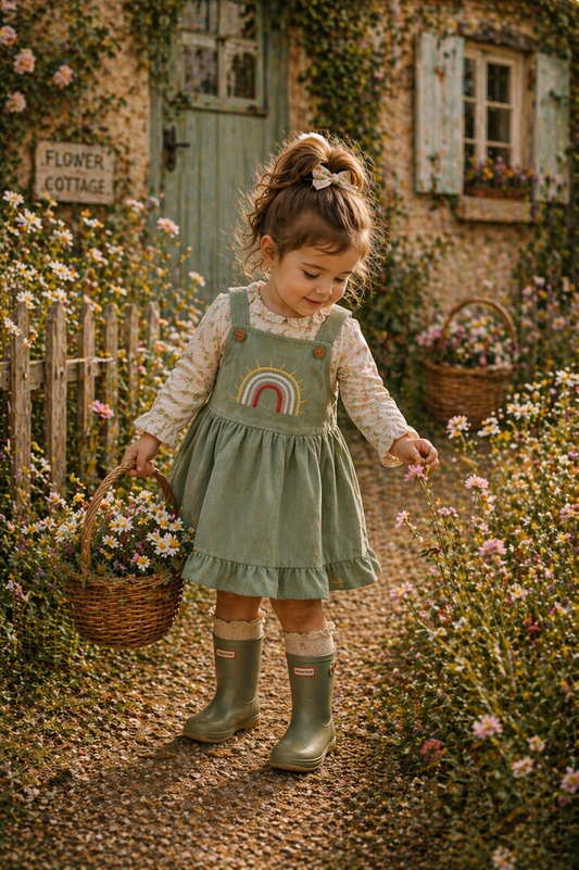 Sage Rainbow Dungaree Corduroy Dress #1000784
