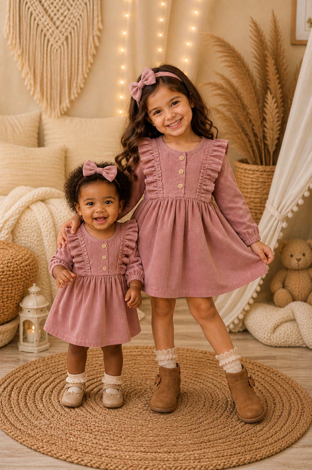 Pink Corduroy Dress and Hairclip #1001142