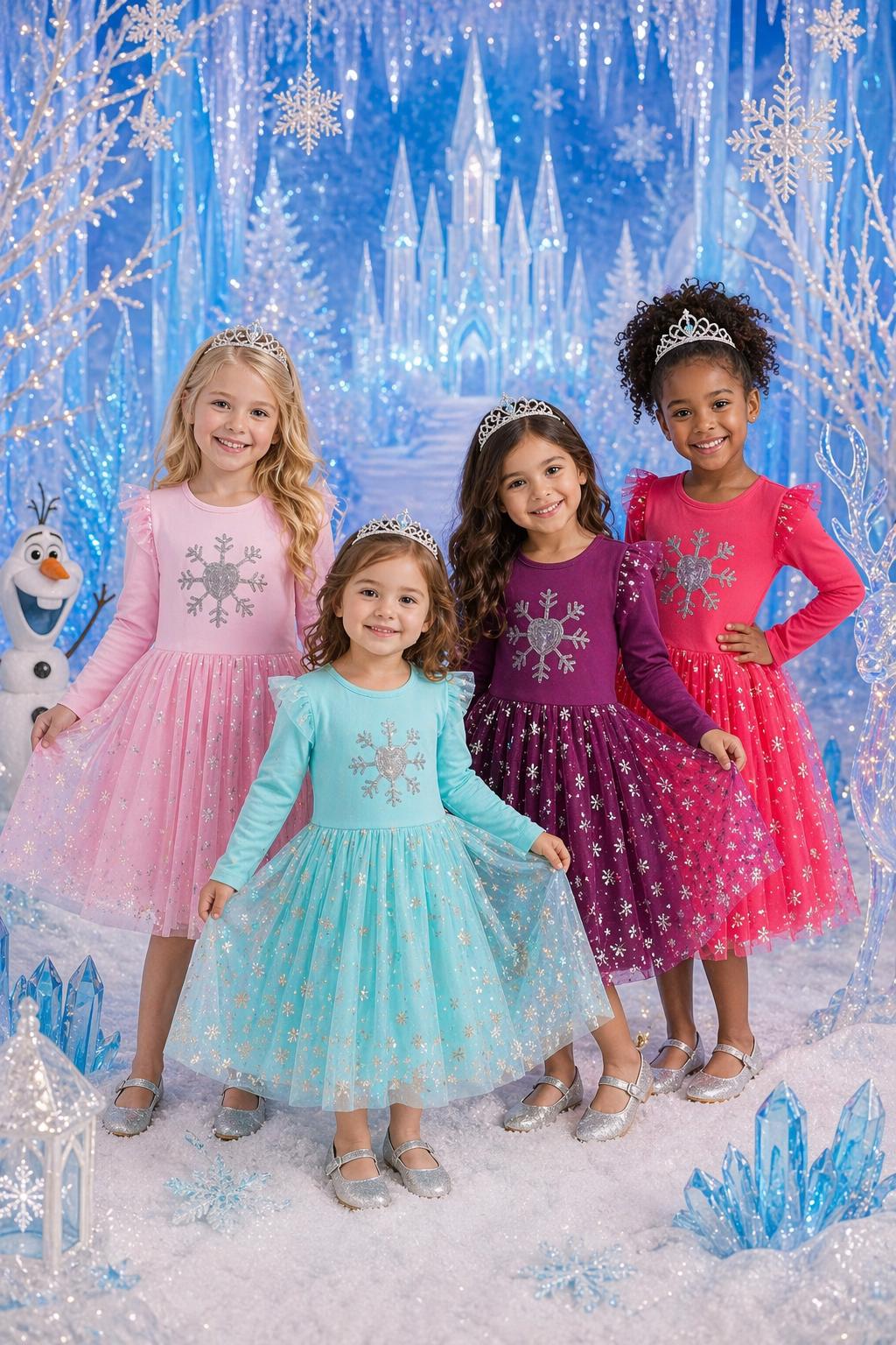 Plum Snow Princess Dress with Embroidered Snowflake #1002003