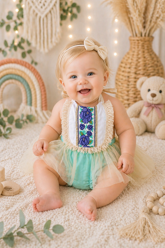 Teal Floral Romper with Romantic Tutu #900027
