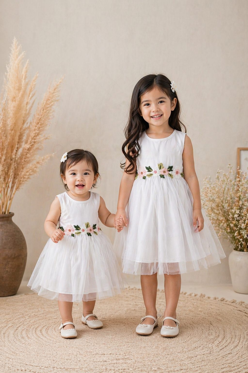 White Ribbed Floral Dress #10027