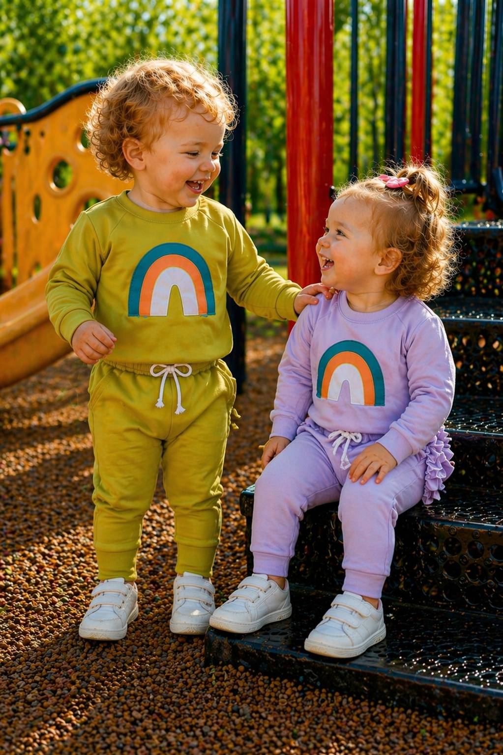 Lime Green Rainbow Crewnek Sweatshirt and Pants #1001121