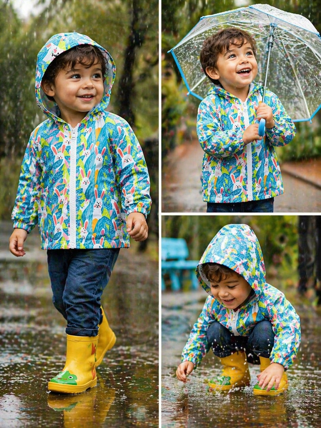 Teal Hooded Bunny Windbreaker #1000205