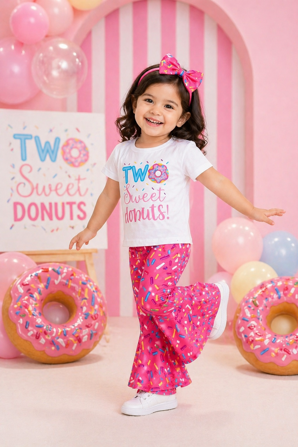 Two Sweet Donuts T-shirt with Bell Bottoms and Headband #1000284