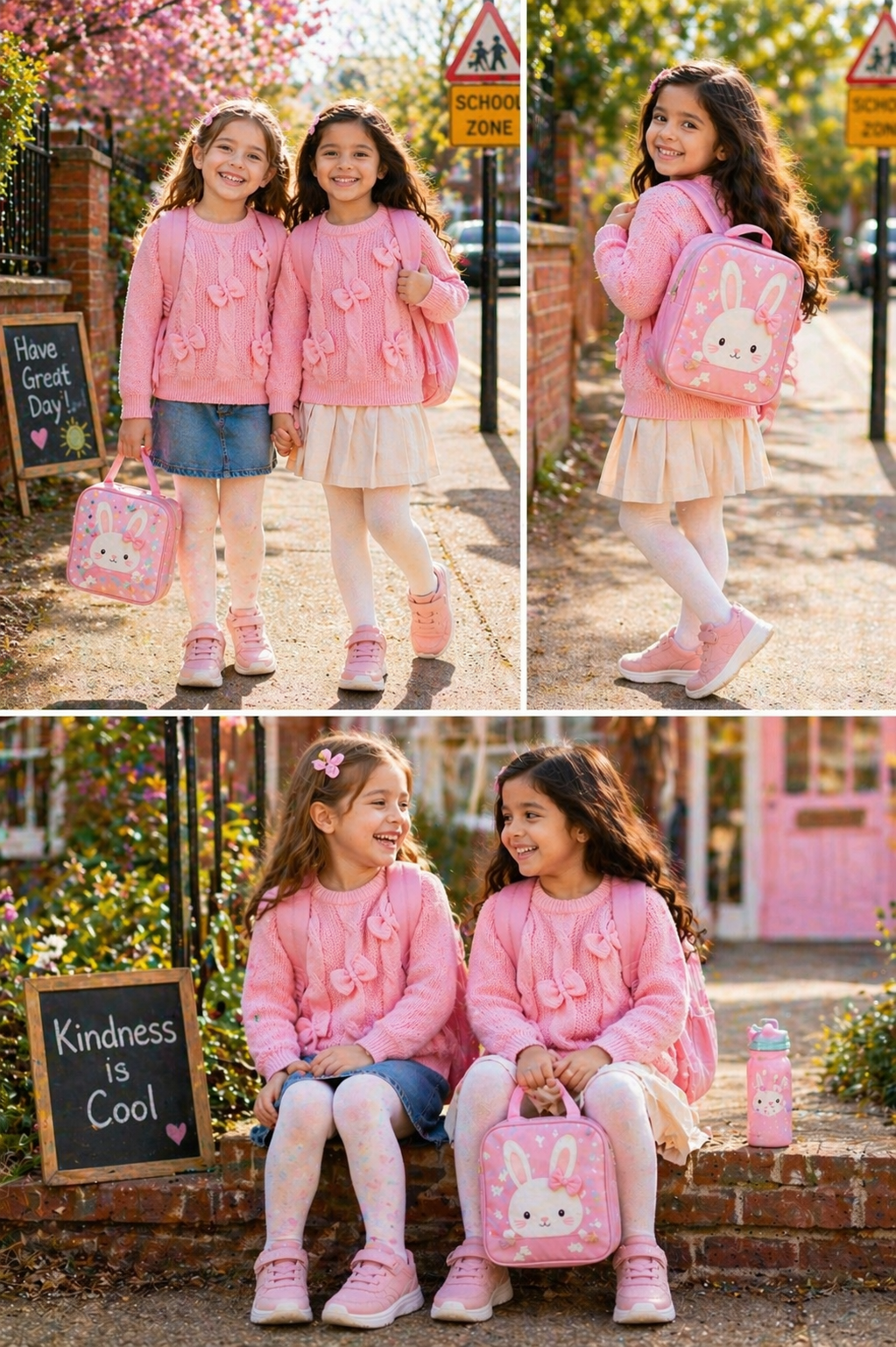 Pink Cable Knitted Sweater with Bow Detail #1000212