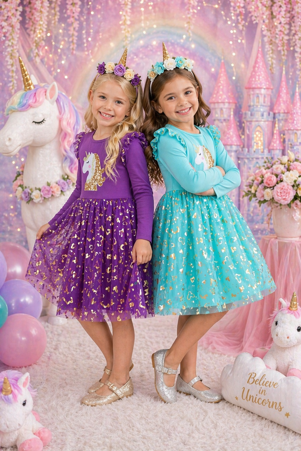 Teal Sequins Unicorn Dress #1002007