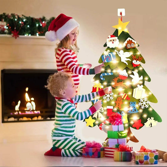 Felt Christmas Tree Set With 32PCS Ornaments Wall Hanging Tree & 3M LED Lights