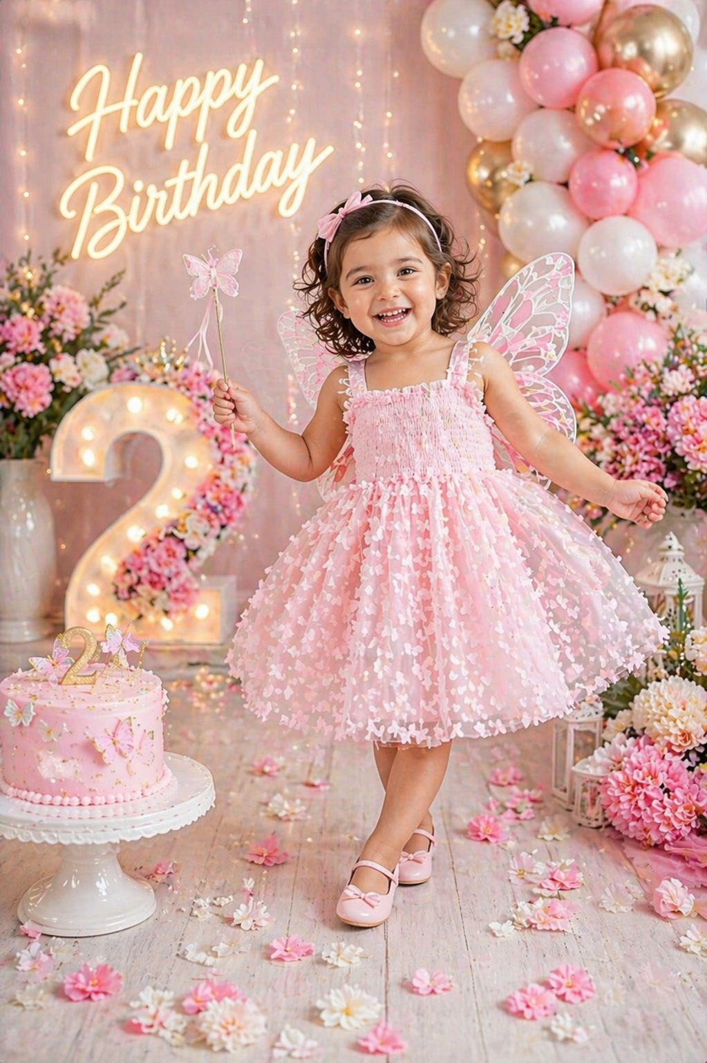 Pink Lace Butterfly Dress #1001153