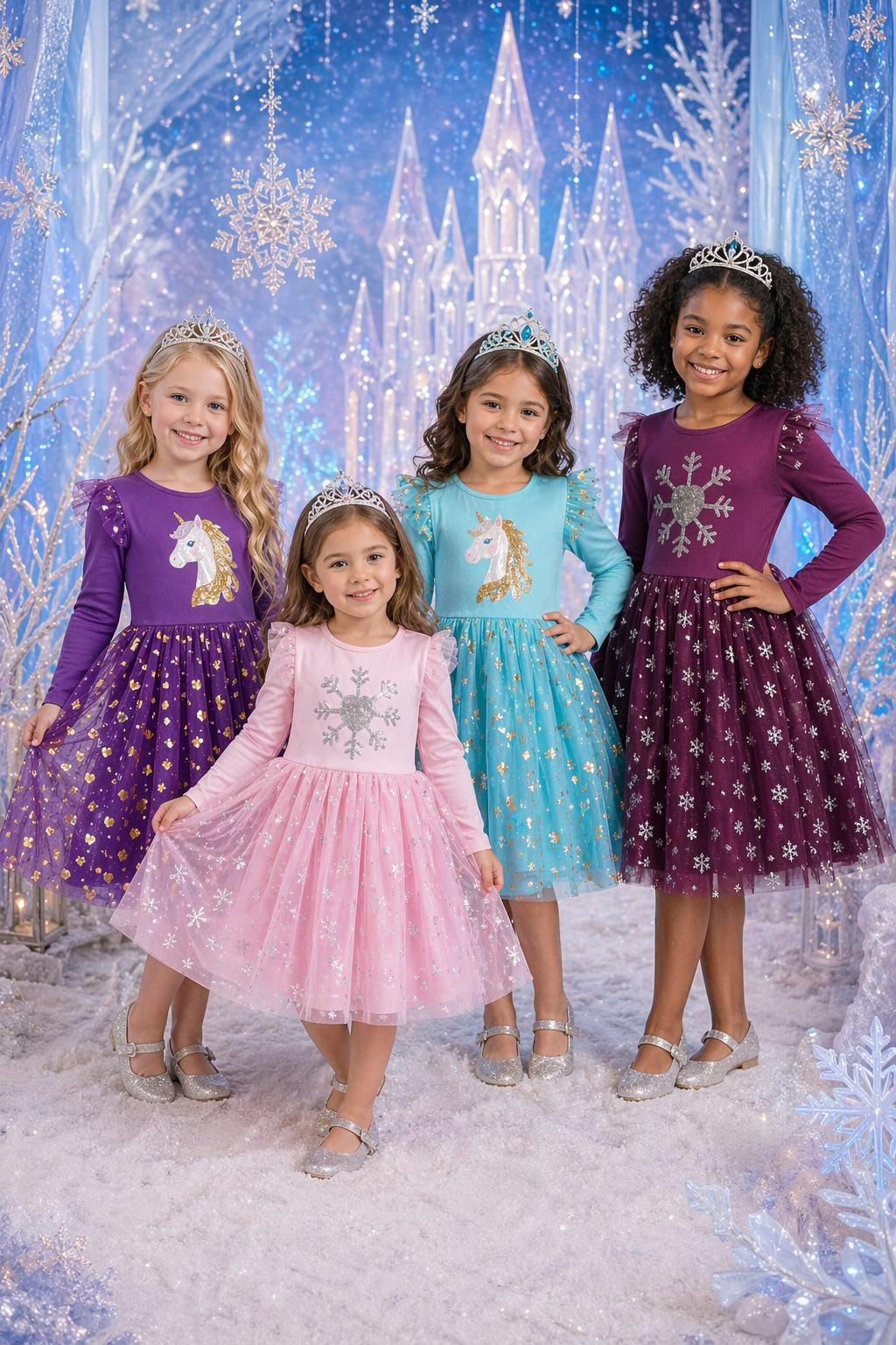 Plum Snow Princess Dress with Embroidered Snowflake #1002003
