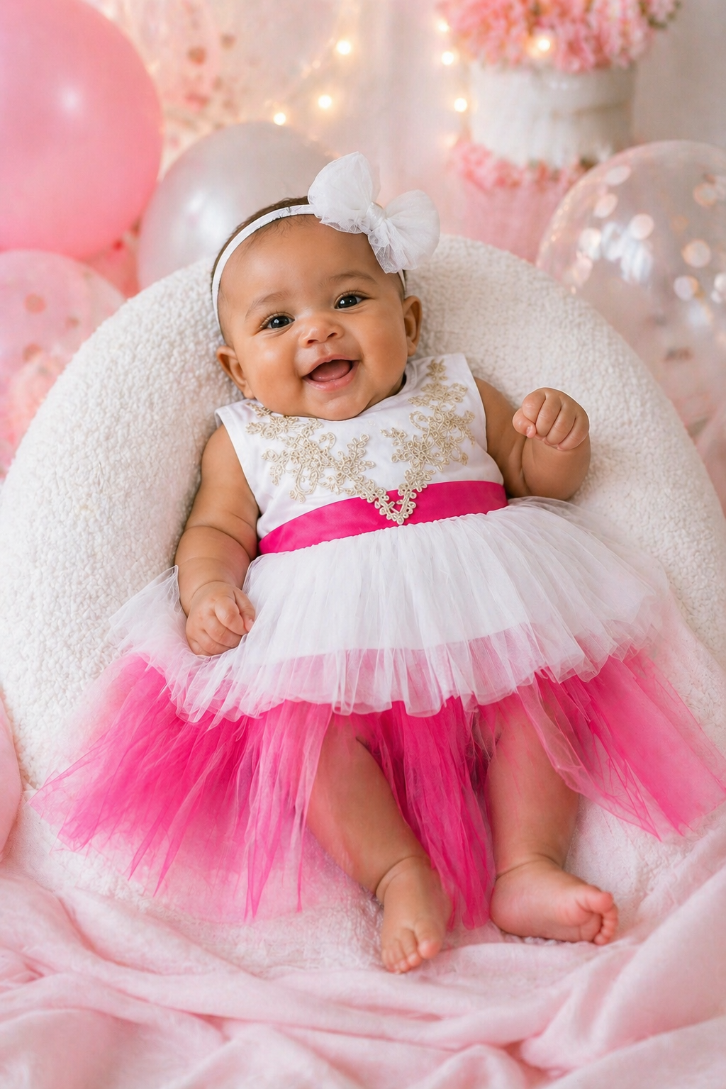 White Dress with Cerise Pink Tulle Train #9000119