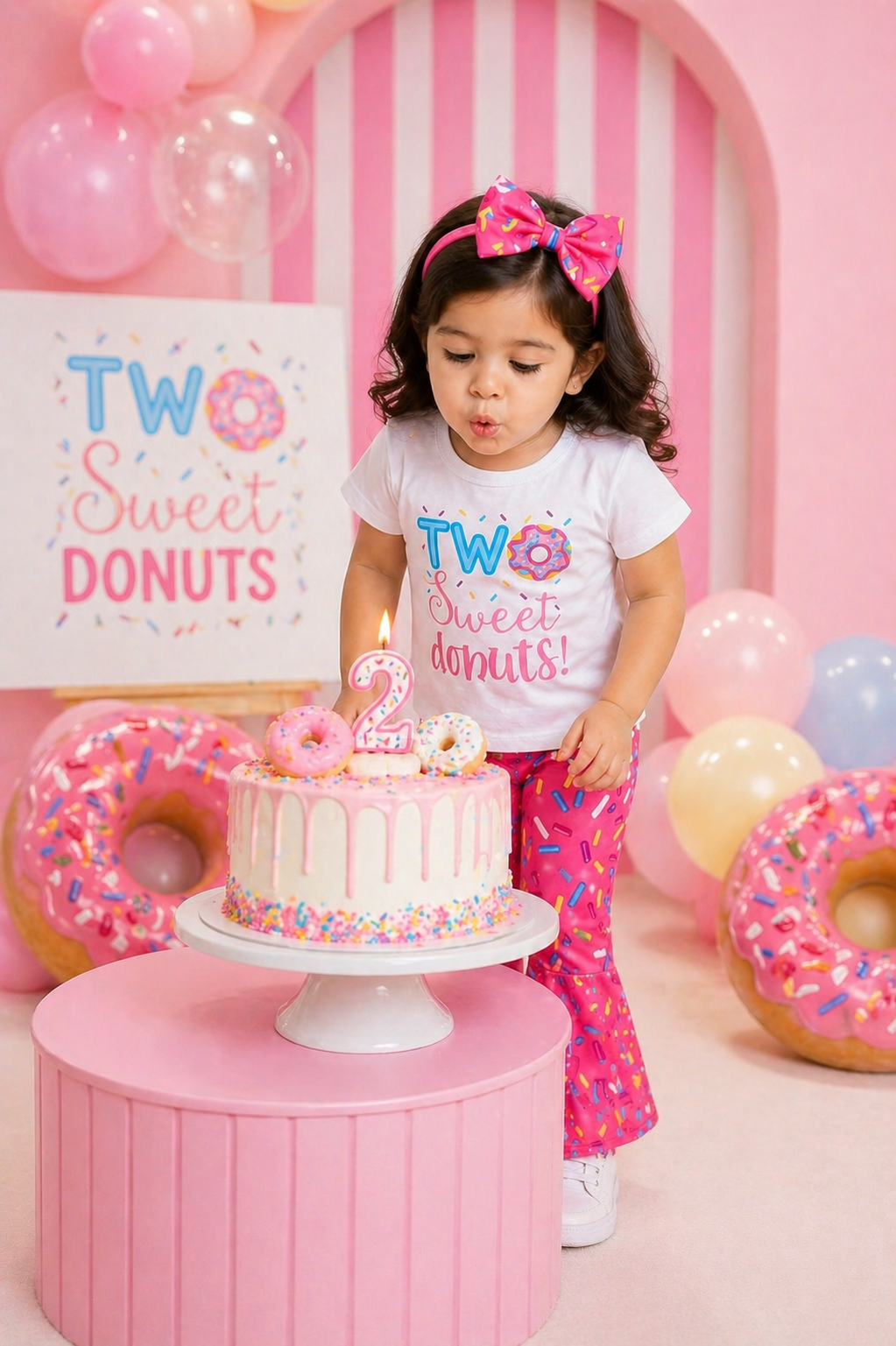 Two Sweet Donuts T-shirt with Bell Bottoms and Headband #1000284