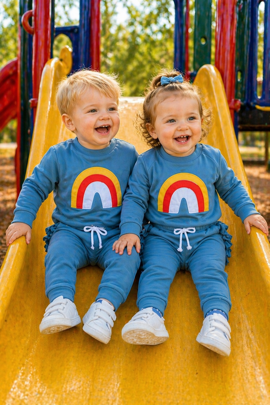 Petrol Blue Rainbow Crewnek Sweatshirt and Pants #1001120