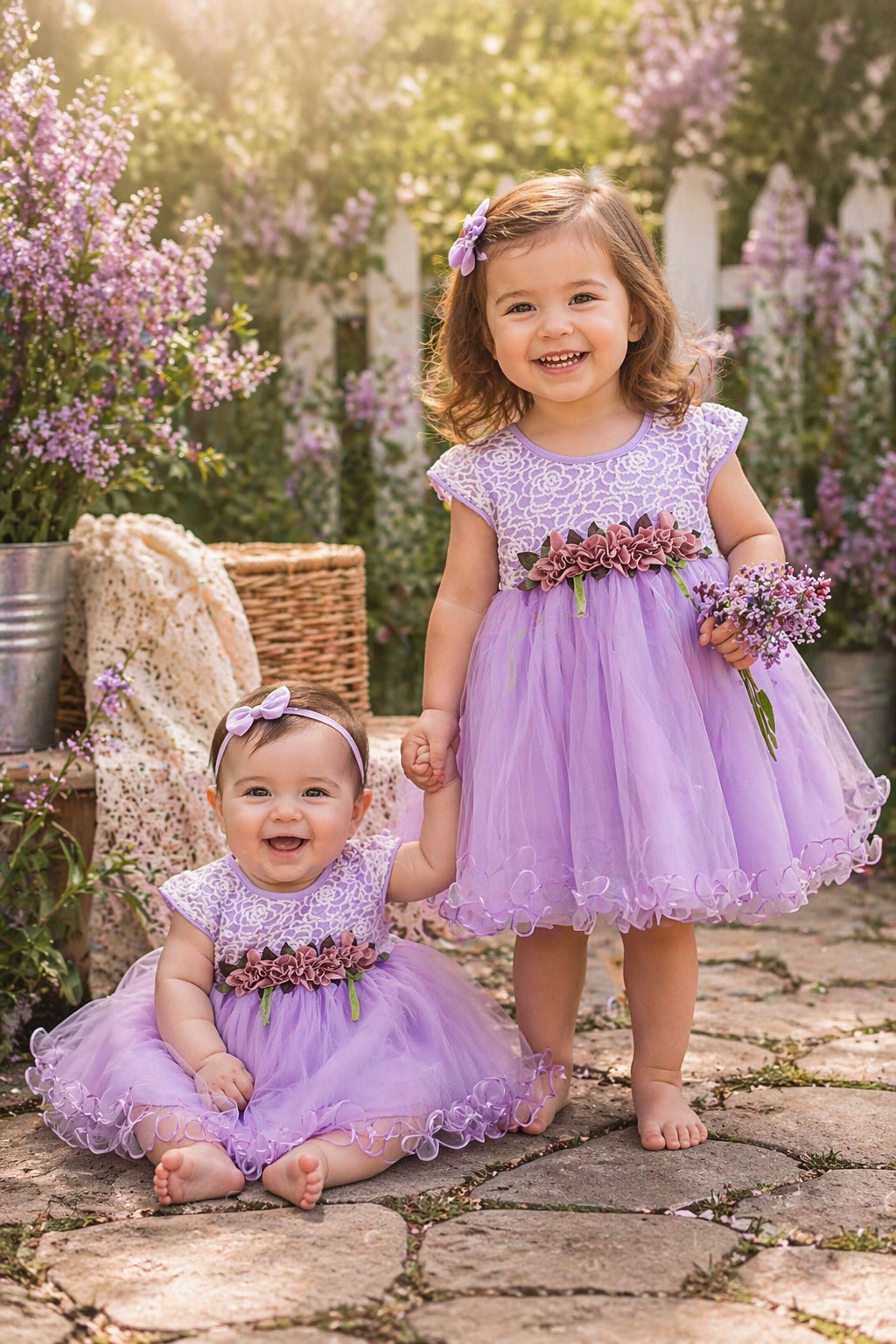 Purple Ruffle Dress with Floral Detail #1001068