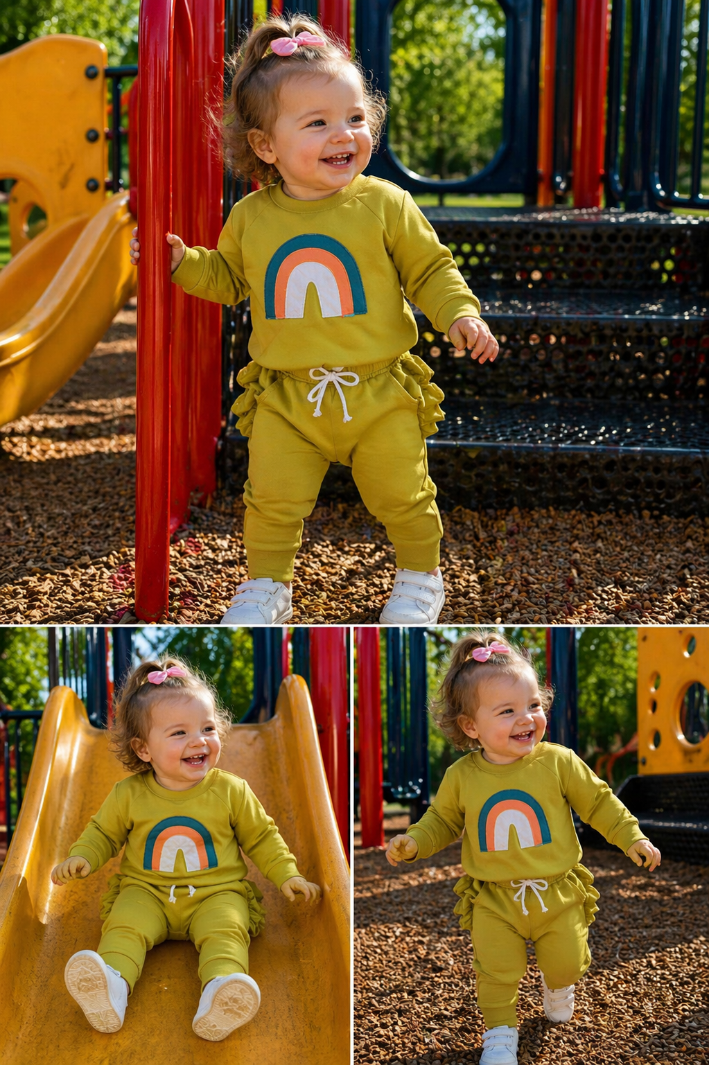 Lime Green Rainbow Crewnek Sweatshirt and Pants #1001121